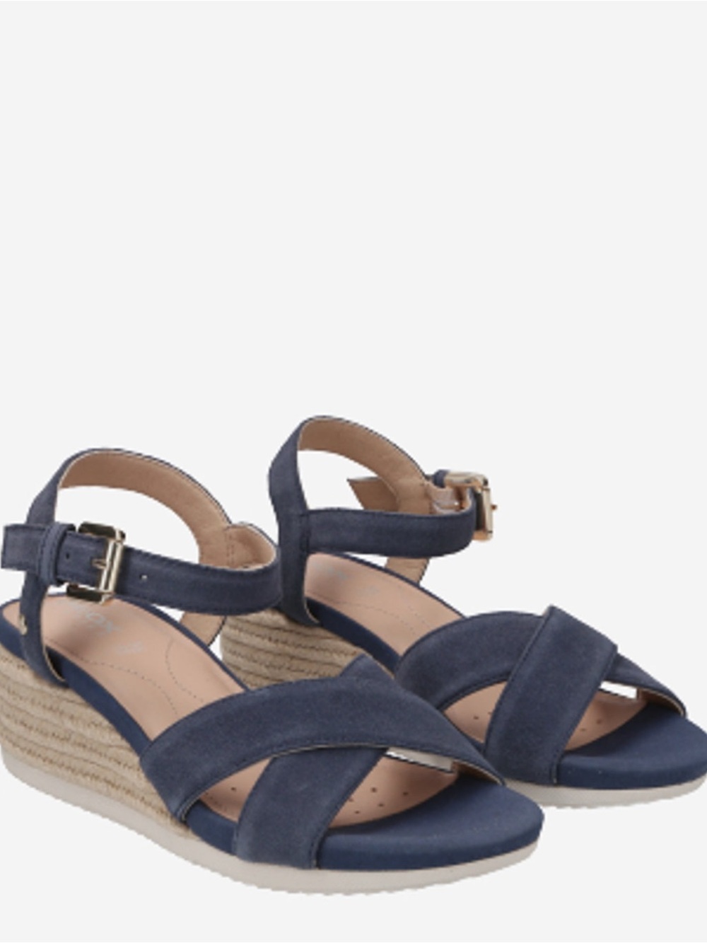 Geox Women’s Navy Suede Wedge Sandals with Ankle Strap. Retail price $105.